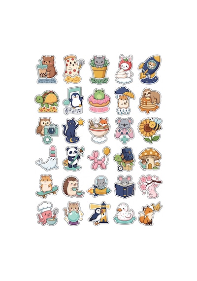 Sevimli Karakterler Maskot Sticker Seti 150 Adet - 5'li Mega Paket No15 - Laptop Defter Ajanda Çok Renkli