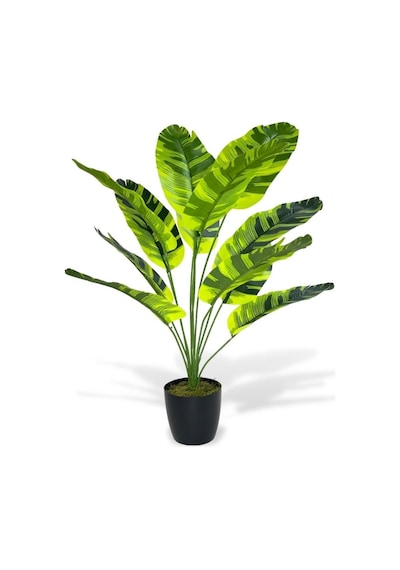 Yapay Çiçek Saksıda Muz Desenli Yapraklı 12dal 60cm Salon Çiçeği Yapay Bitki