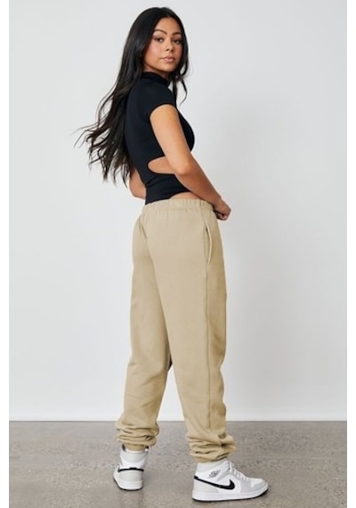 Madmext Kadın Bej Beli Lastikli Oversize Eşofman Altı Mg1235 BEJ