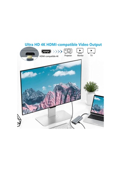 Usb Type C To Hdmi 4k 30hz Vga 1080p Ethernet Usb Hub Kart Okuyucu Pd 87w Çevirici Kablo