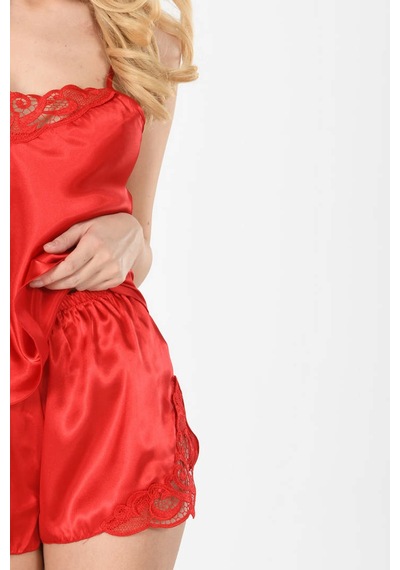 Sistina Kırmızı - 321 - Saten Babydoll Şortlu Takım - 282 - - Concepta - Beden L/xl