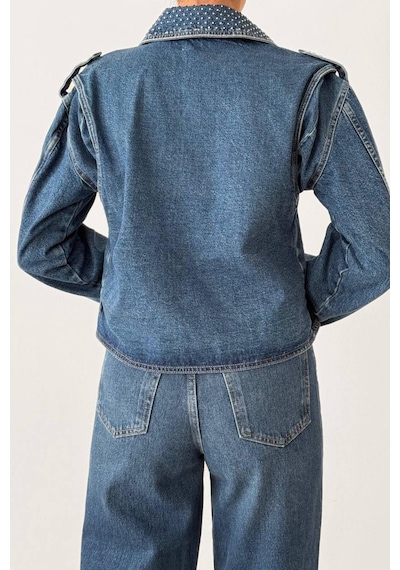 Lacarino 7757 Taşlı Kadın Jean Ceket Blue