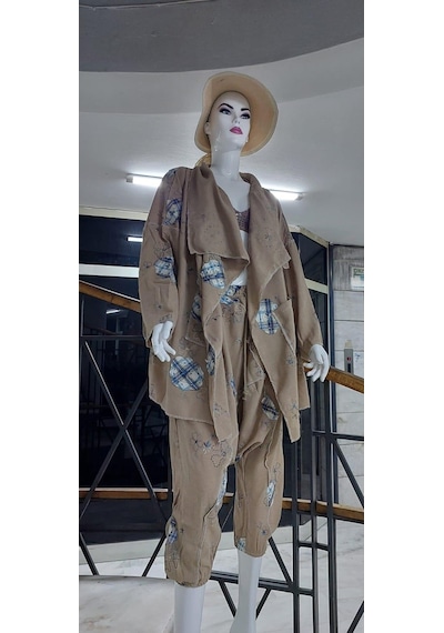Boho Şalvar Pantolon Asimetrik Ceket Takım Vizon
