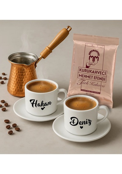 Bk Gift Kişiye Özel İsimli 2li Türk Kahvesi Fincanı & Bakır Cezve & Türk Kahvesi Seti-1, Arkadaş Hediye, Sevgiliye Hediye Kobitmeyencom34572 Bk Gift