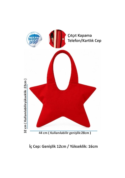 Tuttobene Star Bag Yıldız Çanta Çıtçıtlı İç Cepli Özel Tasarım Omuz Çantası Su Geçirmez Leke Tutmaz Tb052 Kırmızı