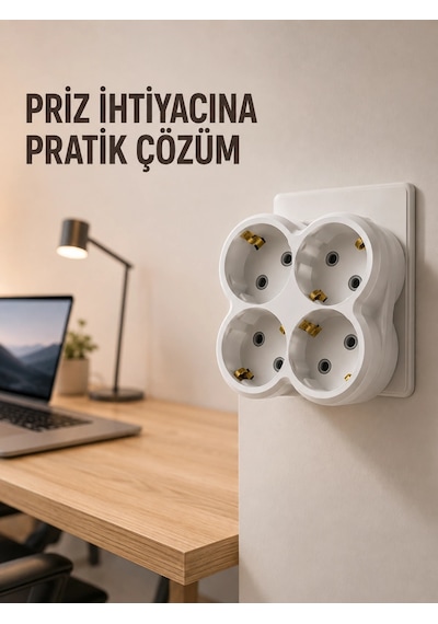 Tek Prizi 4 Lü Yapan Priz Çoğaltıcı Direkt Prize Takılan Kablosuz Çoklayıcı Najmaddin Belirtilmemiş