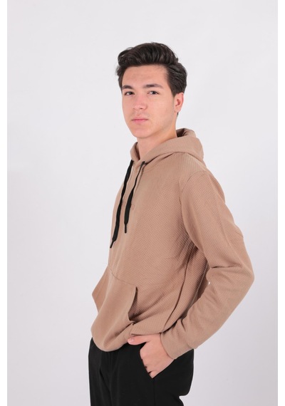 Five Pocket Fp24b2124 Erkek Kapşonlu Kanguru Cepli Sweatshirt Vizon