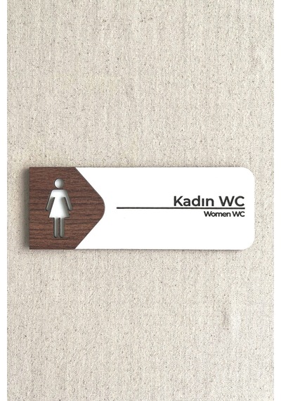 Kadın Wc Kapı Tabelası Mdf Tuvalet Yönlendirme Levhası 19x7 Cm Çift Katmanlı