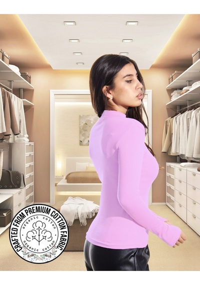 Alya Underwear Kaşkorse Yarım Boğaz Body Sweatshirt, Fitilli Kumaş, Likralı, Bordo LILA