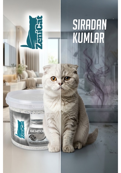 Aktif Karbonlu Bentonit Kedi Kumu 5 Lt İnce Taneli, Güçlü Topaklanan, Koku Kontrolü