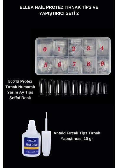 Protez Tırnak Tips Ve Yapıştırıcı Seti Şeffaf