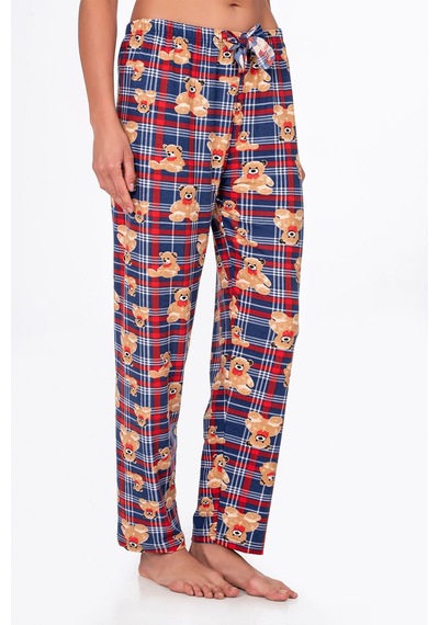 Kompedan Kadın Süet Kareli Ayıcık Desenli Pijama Tek Alt Desen 3