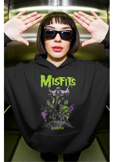Sevbano Misfits Rock Metal Müzik Grubu Ön Baskılı Unisex Oversize Premium Siyah
