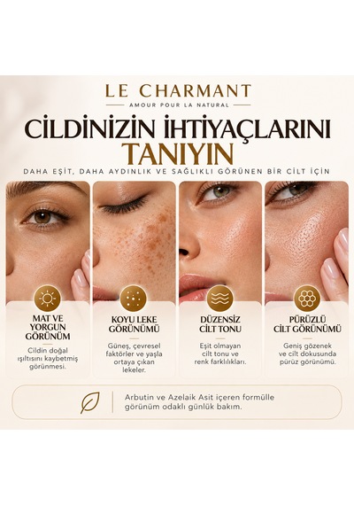 Le Charmant Arbutin Ve Azelaik Asit Leke Karşıtı Cilt Tonu Eşitleyici Aydınlatıcı Yüz Serumu 30 ML