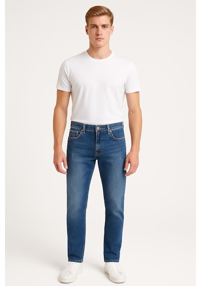 Erkek Slim Fit Dar Paça Esnek Likralı Denim Jeans Kot Pantolon - 7408 Açık Mavi