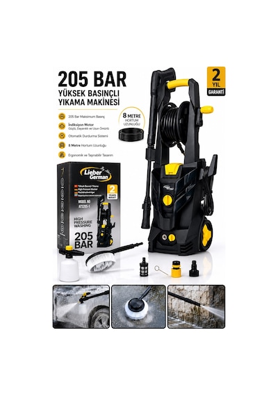 Lieber German Profesyonel Ats205-1 205 Bar Elektrikli Yüksek Basınçlı Yıkama Makinesi