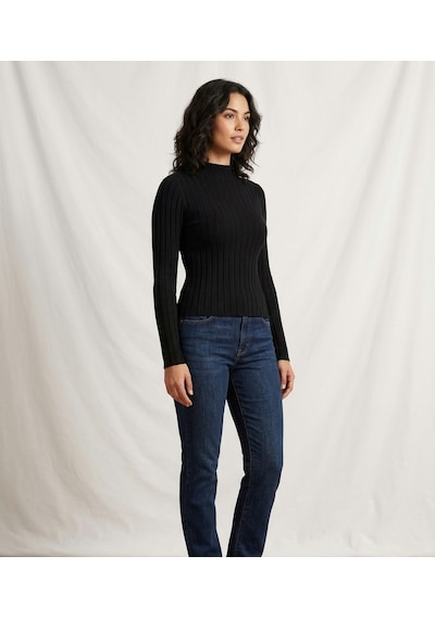 Stormwear Kadın Fitilli Balıkçı Yaka Yumuşak Dokulu Esnek Triko Kazak Body Akrilik Siyah