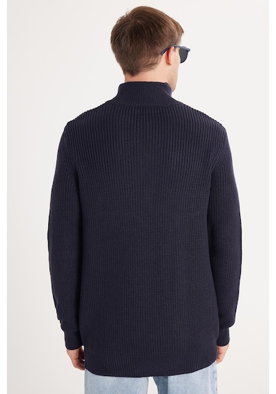 Tudors Erkek Slim Fit Dar Kesim Fermuarlı Lacivert Dik Yaka Triko Kazak-34922 Lacivert