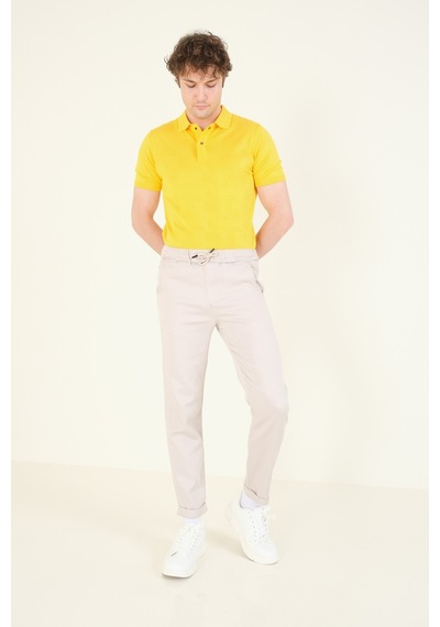 Giyim Dünyası Erkek Çıtçıtlı Desenli Polo Yaka Merserize T-shirt Sarı 001