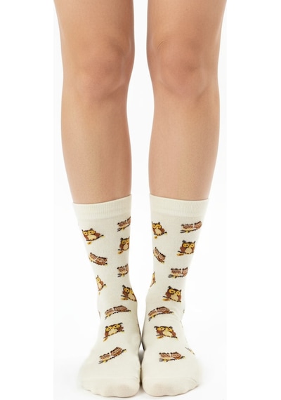 Gost Liria I Love Owl Socks Desenli Unisex Soket Çorap EKru