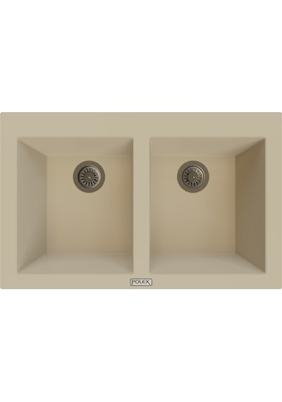 Polex Cristalüx Granit Evye P-2XLN Bej 2 Hazneli Tezgah Altı Ve Tezgah Üstü Mutfak Evyesi 80.5x51.5 CM