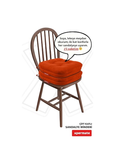 Sandalye Minderi 2'li Set 42x42x8 Cm Kalın Çift Kat Pofidik Minder Yıkanabilir Fermuarlı Su Ve Yağ İtici Kiremit Genel