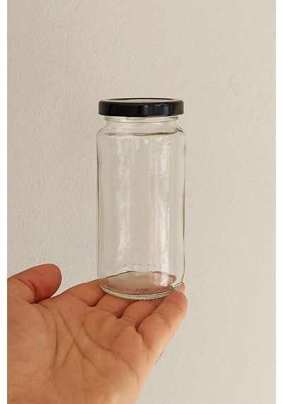 244 Ml Kavanoz Metal Siyah Konserve Kapaklı 244 Cc Şeffaf Uzun Cam Kavanoz 2 Adet Çok Renkli