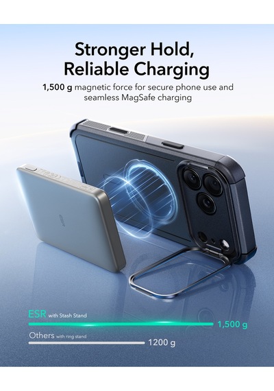 Esr Apple Uyumlu iPhone 17 Pro Cyber Tough Magsafe Stantlı Kılıf - Siyah Siyah