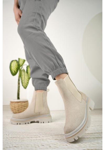 Nesil Shoes Dvm 5004 Bej Süet Çift Lastikli Kadın Bot-bej-süet Bej