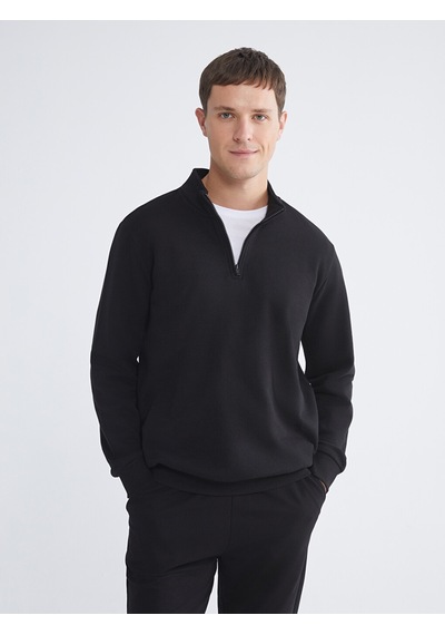 Lcwaıkıkı Classic Siyah Dik Yaka Uzun Kollu Erkek Kalın Sweatshirt