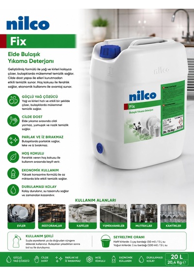 Nilco 32001822 Fix Elde Bulaşık Yıkama Deterjanı 20 L/20,4 Kg
