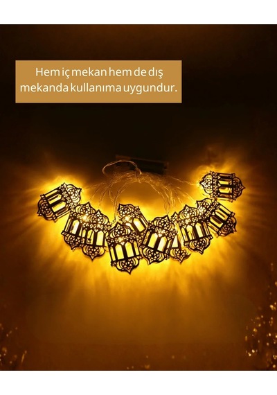 Lb Ramazan Işıkları Pilli Altın Fener Tasarımlı Dekoratif Led Aydınlatma