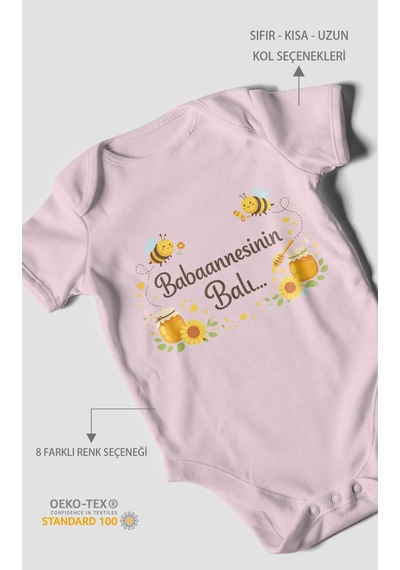 Morivokids Babannesinin Balı Kısa Kollu Bebek Body %100 Pamuk Bebe Pembe