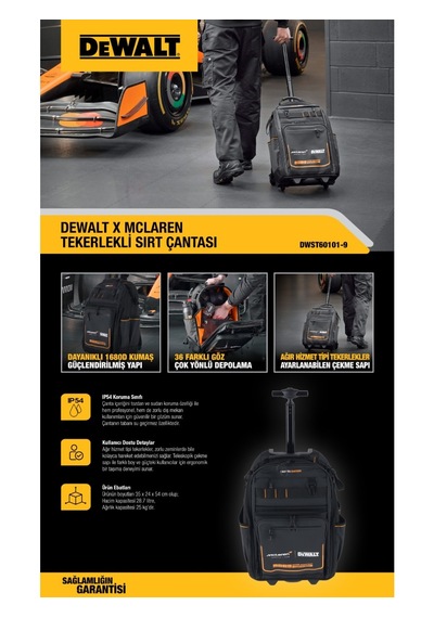 Dewalt Dwst60101-9 Dewalt Mclaren Edition Tekerlekli Sırt Çantası Siyah - Turuncu