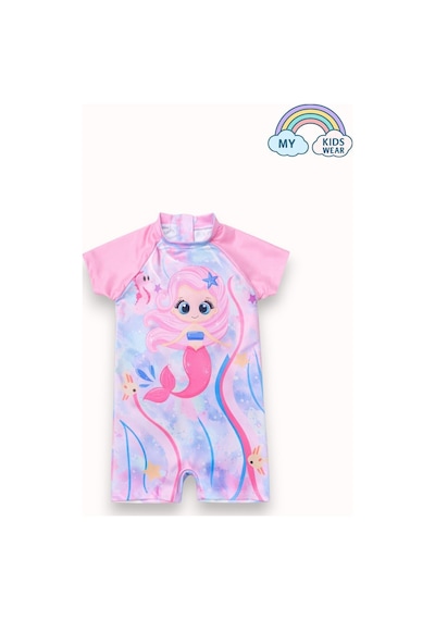 My Kids Wear Kız Çocuk Deniz Kombini 3 Lü Set Mayo, Havlu Ve Bone 12580 Beyaz - Mor
