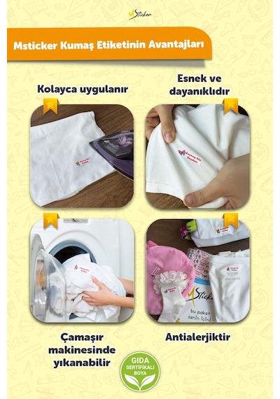 Kıyafet Etiketi - Okul Kıyafetlerine Kişiye Özel 30 Saniyede Kolay Uygulama Yıkanabilir - Hello Kety Çok Renkli