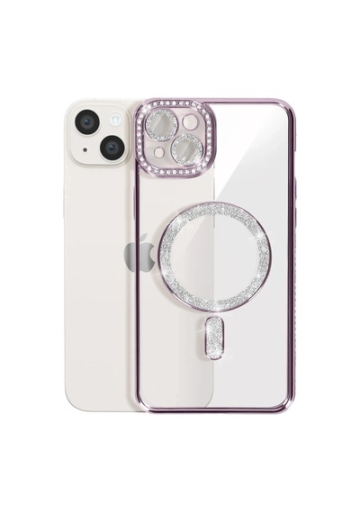 İphone 15 Kılıf Joke Simli Magneticsafe Kılıf - Derin Mor Çok Renkli