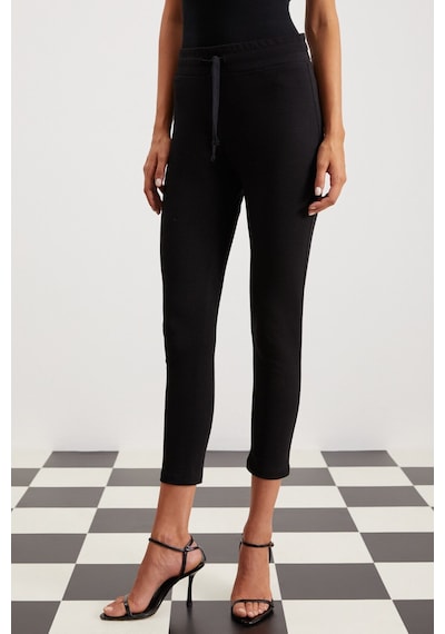 Grimelange Judy Kadın Slim Fit Beli Lastikli Bağlamalı Basic Siyah Tayt