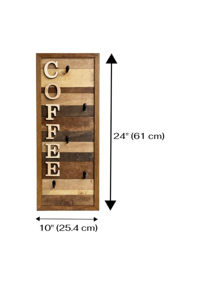 Ahşap Duvar Kupa Askılığı 5 Li Kahve Köşesi Organizer 25x61 Cm