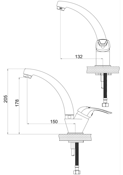 Gpd MTL120-S Adrio Tek Gövde Lavabo Bataryası Siyah