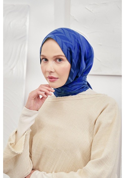 Armanda Jakarlı Şal - Zigzag Desenli - Saks - Saks