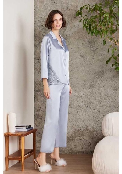 Pierre Cardin Saten Gecelik Sabahlık Pijama Takım Şort Takım 6'lı Gelin Çeyiz Seti Royal 001