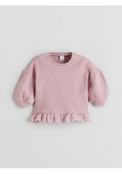 LC Waikiki Lcw Baby Pembe Dantel Detaylı Kız Bebek Sweatshirt Ve Tayt Dusty Rose