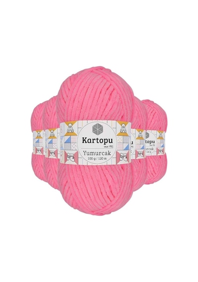 5 Adet Yumurcak Kadife El Örgü İpi Fosfor Pembe K773