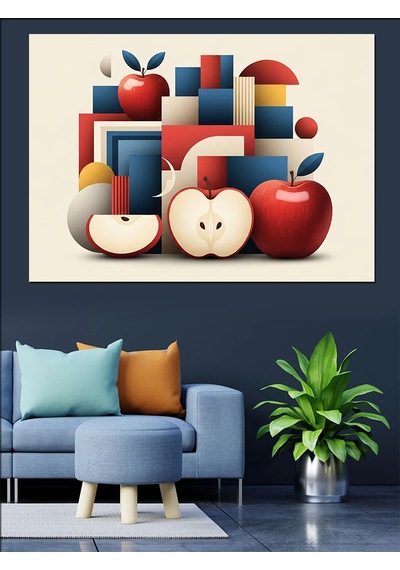 Ahşap Tablo Geometrik Elmalar Modern Sanat Tablosu