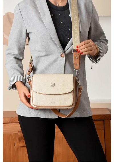 Just Polo Kadın Su Geçirmez Ayarlanabilir Askılı Lüks El & Omuz Çantası Shoulder Bag Ebat: 25 X 15 Cm Krem - Taba 16346045
