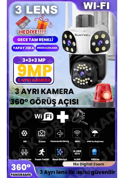 Wıfı Güvenlik Kamerası 9mp 12v Dc 2 Yönlü Ses Hareket Algılama Tam Renki Gece Görüşü Alarm Uzaktan İzmele