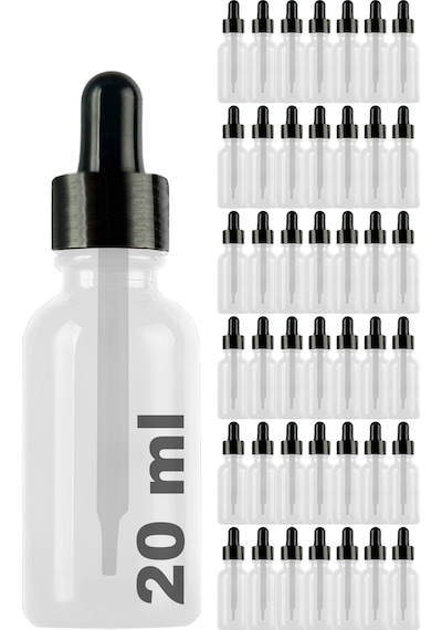 Afracam Şeffaf 20 Ml Kapaklı Dropper Damlalık Cam Şişe 42 Adet Siyah