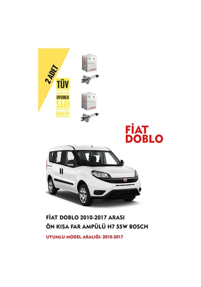 Fiat Doblo 2010-2017 Arası Ön Kısa Far Ampülü 2 Adet Sarı Renk