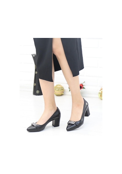 Nesilshoes Nesil Shoes Desca 617 Siyah Topuklu Kadın Ayakkabı Siyah Sıvama